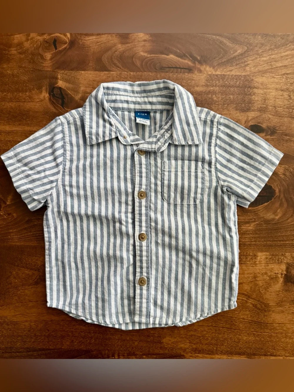 Bundle Old Navy Blue Floral & Coastal Stripe Button Down Shirts 6-12 Months